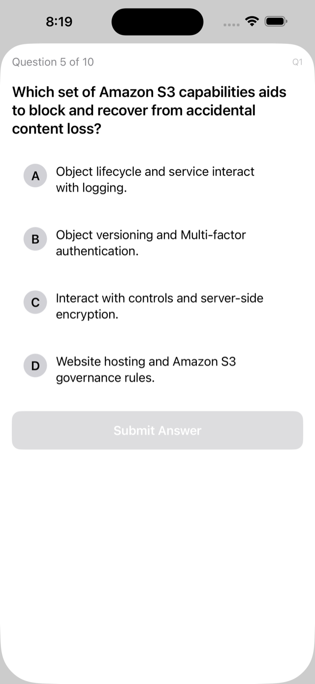 Practice question with multiple-choice answer options